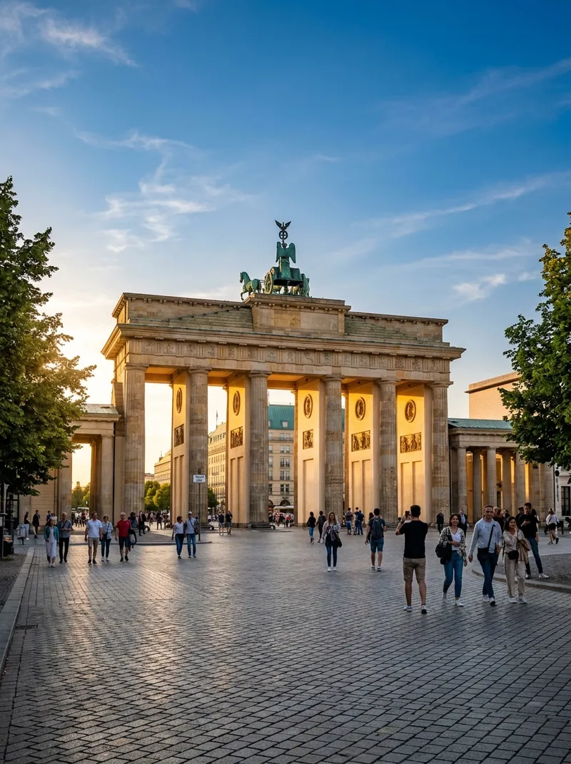 Brandenburg Gate in Berlin, Germany at golden hour