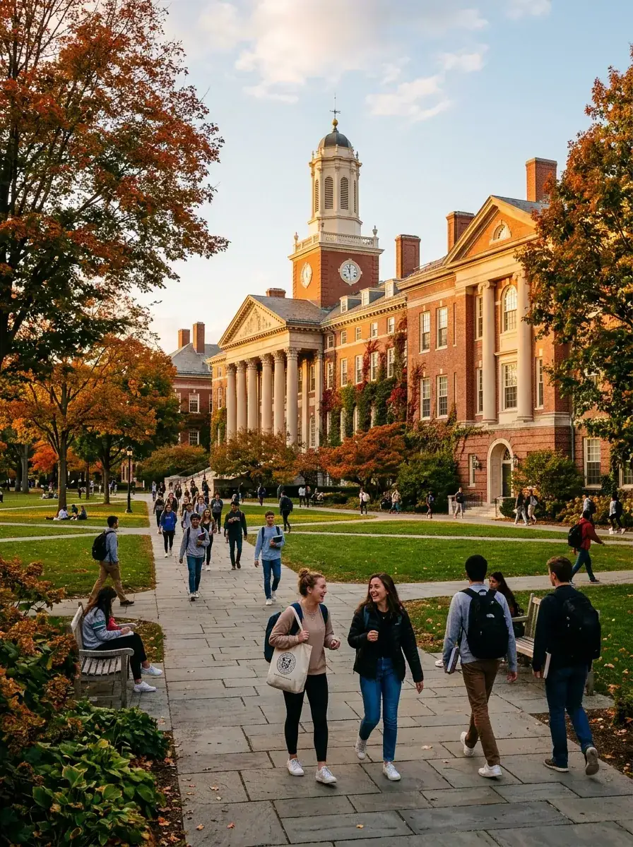 Prestigious American university campus in autumn